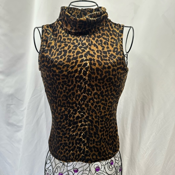 Y2K Hot Kiss leopard print velvet turtleneck top size S - Picture 2 of 7